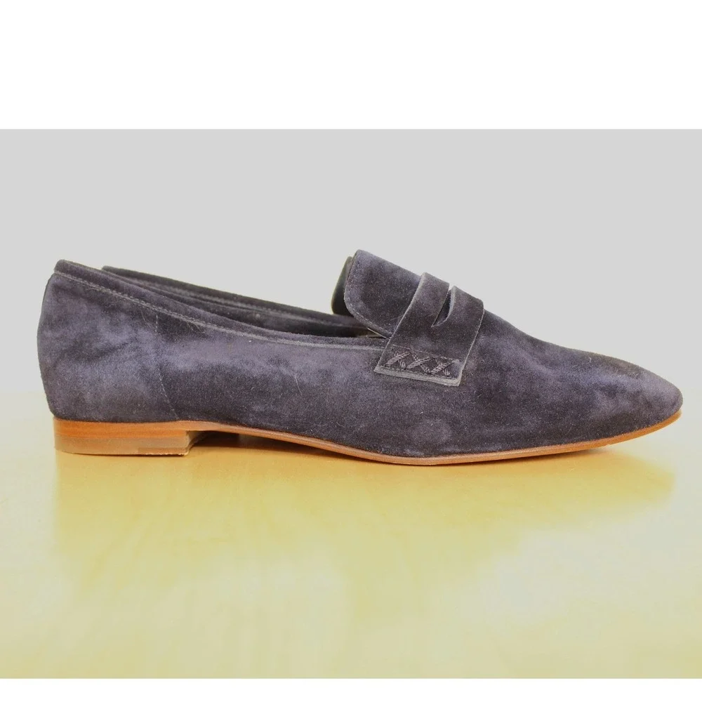 Margaux The Penny Navy Suede Loafers Handmade Size 38 1/2N - Picture 5 of 8